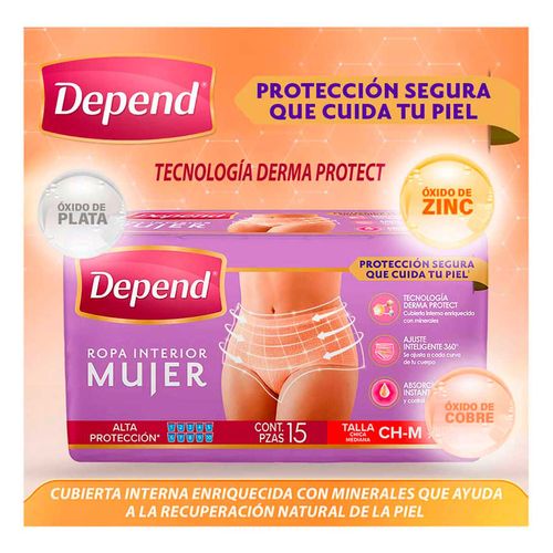 Ropa Interior Depend Mujer Talla Chica-Mediana 15 piezas