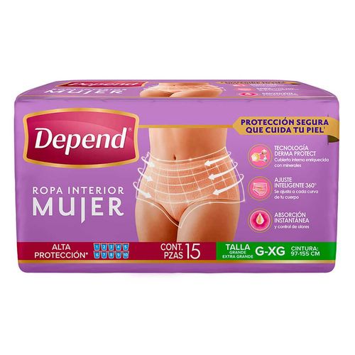 Ropa Interior Depend Mujer Talla Grande- Extra Grande 15 Piezas