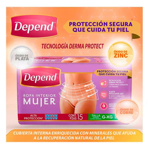 Ropa Interior Depend Mujer Talla Grande- Extra Grande 15 Piezas