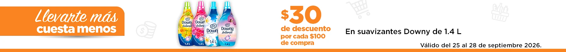 $30 de descuento por cada $100 de compra en suavizantes Downy 1.4 L​