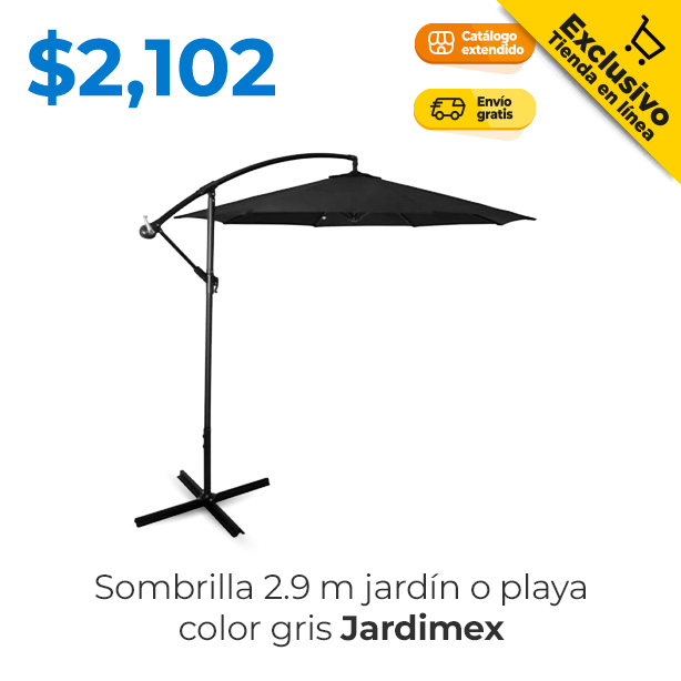 sombrilla 2.9mts. jardin o playa color gris Jardimex