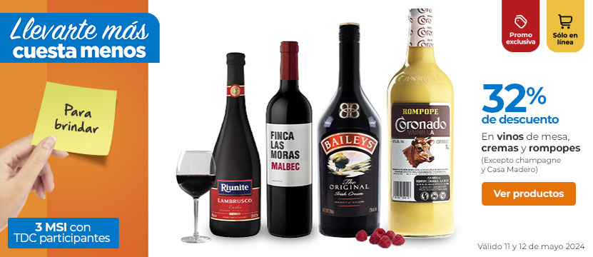 Ofertas en vinos de mesa, cremas y rompopes, productos seleccionados​