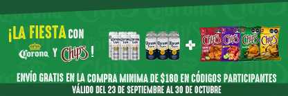 Envío gratis en la compra de productos Corona y Chips participantes