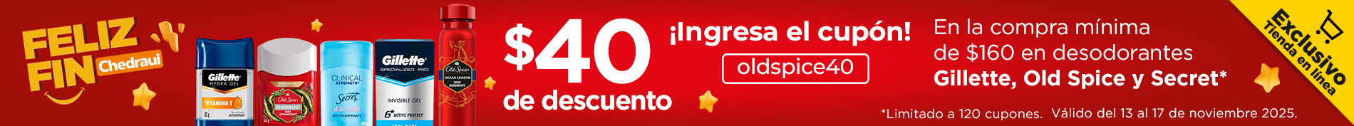 $40 de descuento en la compra mínima de $160 en desodorantes P&G​